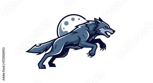Powerful leaping wolf moon background dynamic pose illustration wildlife art.