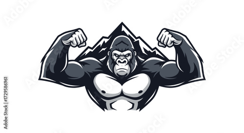 Powerful Gorilla Flexing Muscles Strong Ape.