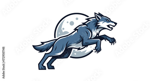 Majestic wolf leaping with fierce determination against a moonlit backdrop.