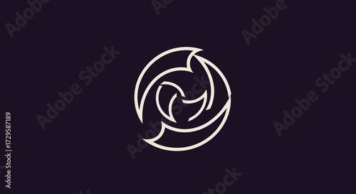 Abstract circular logo with three rotating blade shapes.