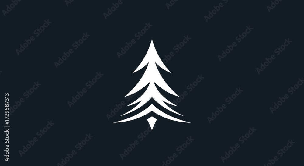Obraz premium Stylized White Evergreen Tree Silhouette on Dark Background.