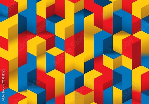 Vibrant Abstract Geometric Cubes in Primary Colors Backdrop Illustration