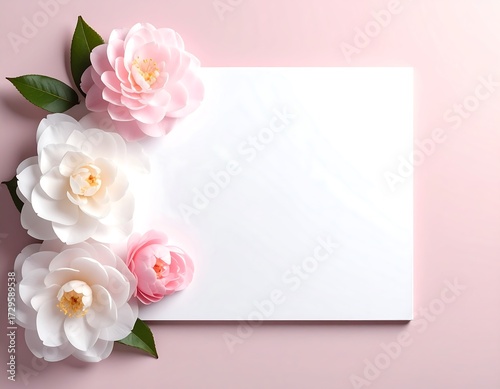 Flowers and Blank Card on Pink Background Decorative Design