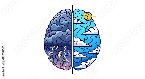 Dual‑Weather Brain: Stormy vs Sunny Mindset Illustration