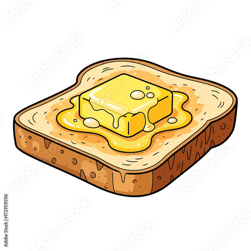 Cartoon Toast with Melting Butter Square Dripping and Shiny