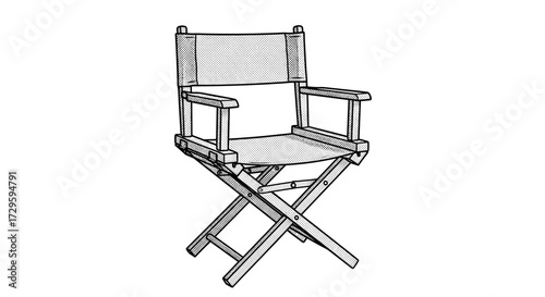 Director chair illustration, vintage folding seat for movie set