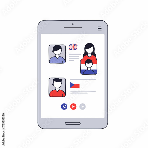 Flat Illustration Mobile Tablet Application with Video Call Conferencing People