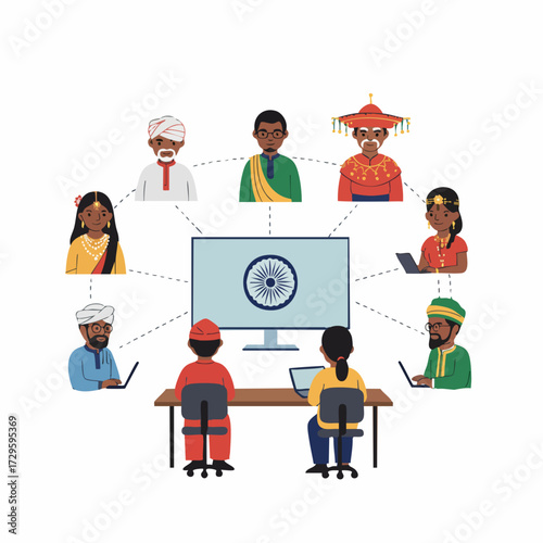 Flat Style Diversity Connection People from Different Cultures Collaborate Illustration