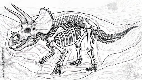 triceratops skeleton black and white drawing clip art preview