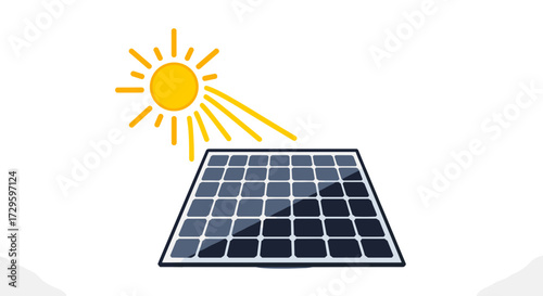Modern solar panel captures sun's energy for clean, green, renewable electricity production. SVG vector illustration isolated on transparent background.