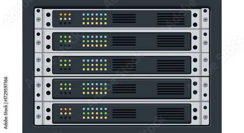 Stacked rack servers for data center technology and network infrastructure, SVG vector illustration isolated on transparent background.