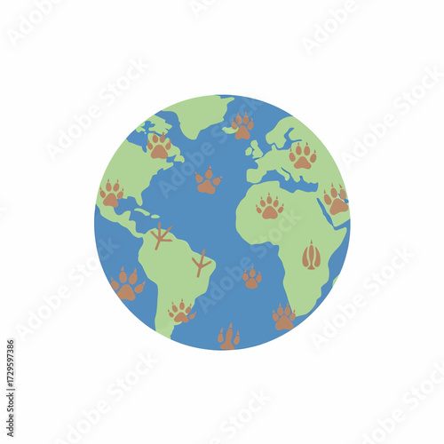 Globe with animal tracks on continents and in the ocean.