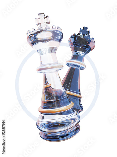 glass king chess pieces isolated on transparent background