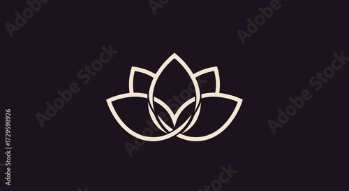 Elegant minimalist white lotus flower logo design on dark background.