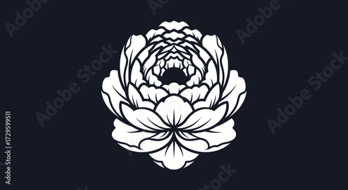 Detailed white flower design intricate petals symmetrical pattern centered elegant floral art.