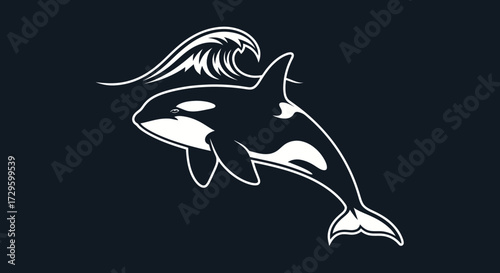 Elegant Orca Illustration with Wave Detail on Dark Background.