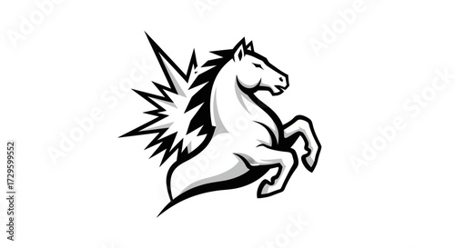 Powerful Rearing Horse with Dynamic Energy Burst Illustration.