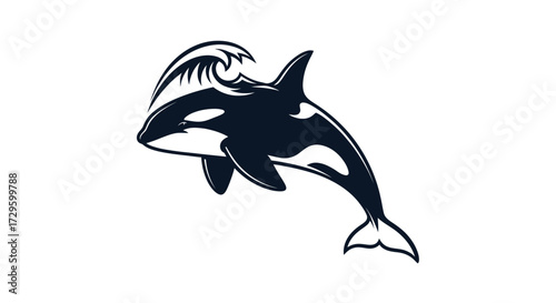 Orca whale leaping ocean wave graphic.