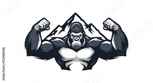 Powerful Gorilla Flexing Muscles Strong Ape.