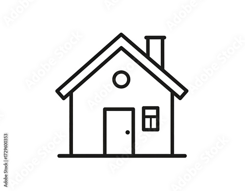 Simple, outlined, dark silhouette of a house