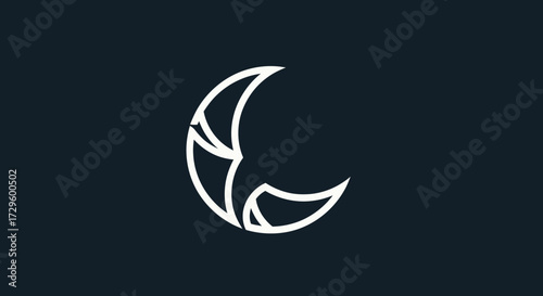 Abstract Geometric Crescent Moon Symbol Modern Minimalist Design.