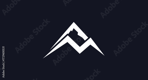 White mountain logo design on dark background representing adventure and nature.