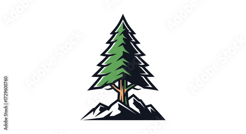 Pine Tree on Mountain Peak Logo Design.