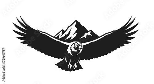 Monochrome vector illustration of a majestic eagle flying.