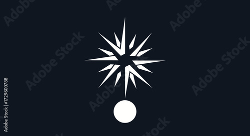 Abstract white starburst symbol with a small circle below.