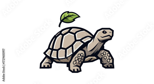 Gray Tortoise with Leaf Detailed Illustration.