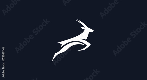 Elegant white leaping antelope logo design.