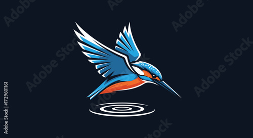 Kingfisher Bird in Flight Water Splash Wildlife Art.