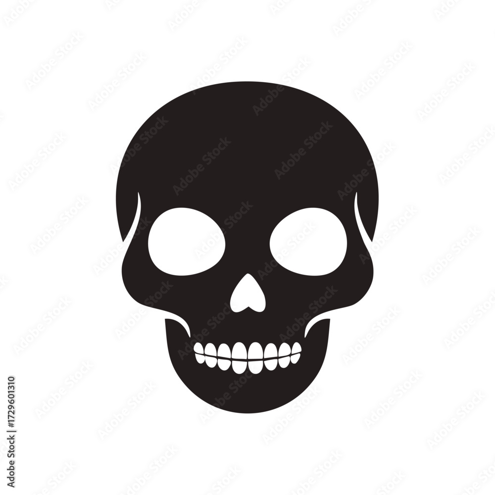 Fototapeta premium Black silhouette of a skull with open eye sockets on white background