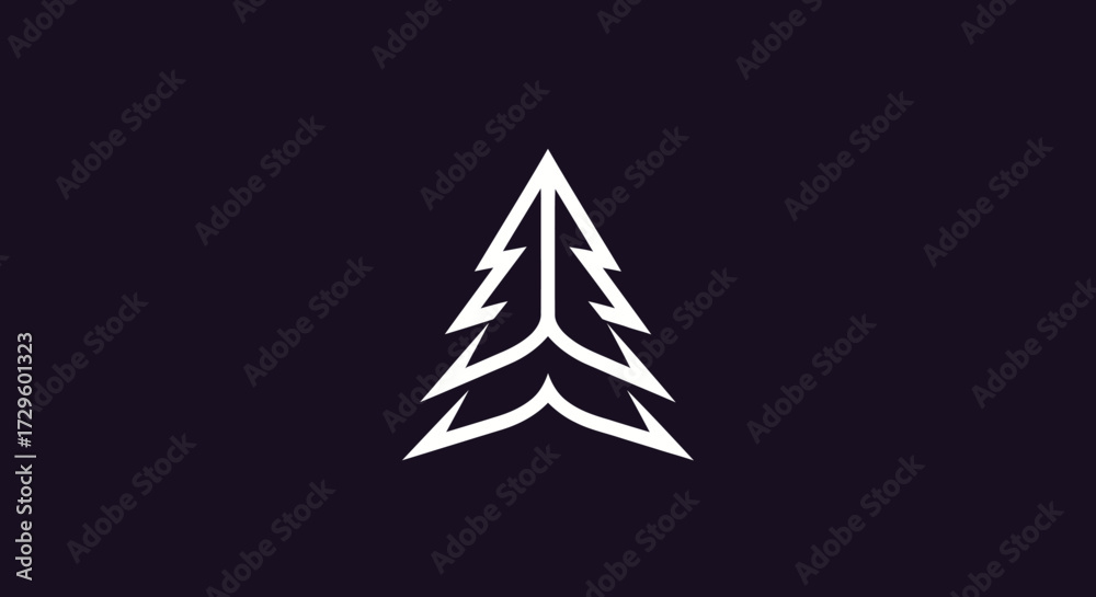 Obraz premium Modern minimalist white evergreen tree icon symbol for nature and forest themes.