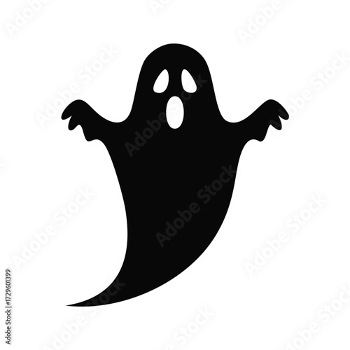 Black silhouette of a surprised ghost with open mouth