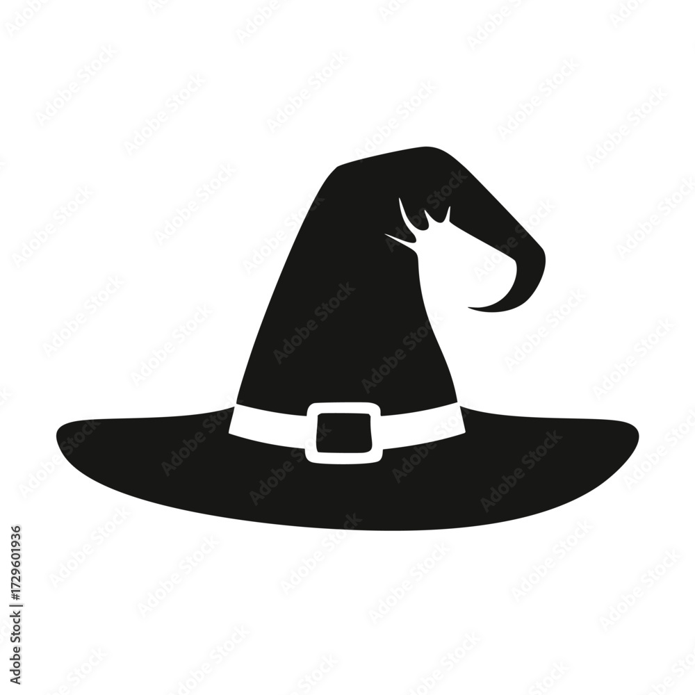 Naklejka premium Black witch hat with buckle and pointed top halloween