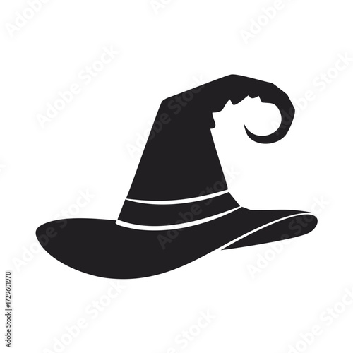 Black witch hat with curved brim and pointed top halloween