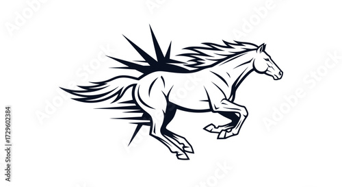 Dynamic horse illustration showcasing speed and power in motion with detailed lines.
