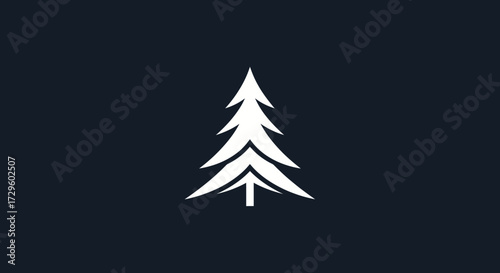 Minimalist White Evergreen Pine Tree Icon Illustration.