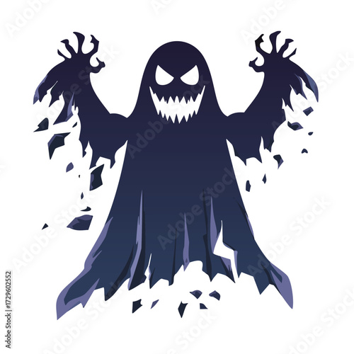 Dark Blue Ghost With Shattering Edges And Angry Eyes
