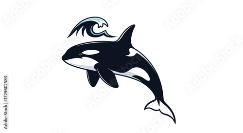 Orca whale leaping ocean wave aquatic mammal.