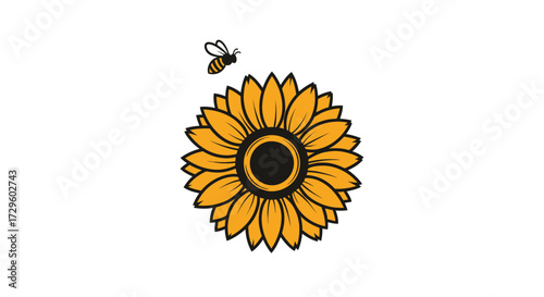 Vibrant sunflower and bee illustration natural beauty summer flower honeybee floral design nature art.