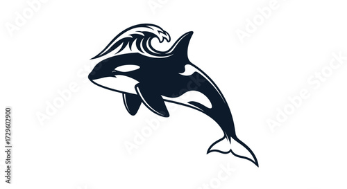 Orca whale leaping from ocean wave vector illustration design.