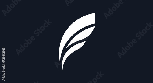 Minimalist white feather quill icon on dark background.
