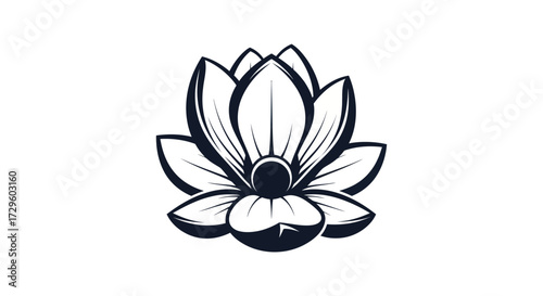 Elegant black and white lotus flower illustration icon.