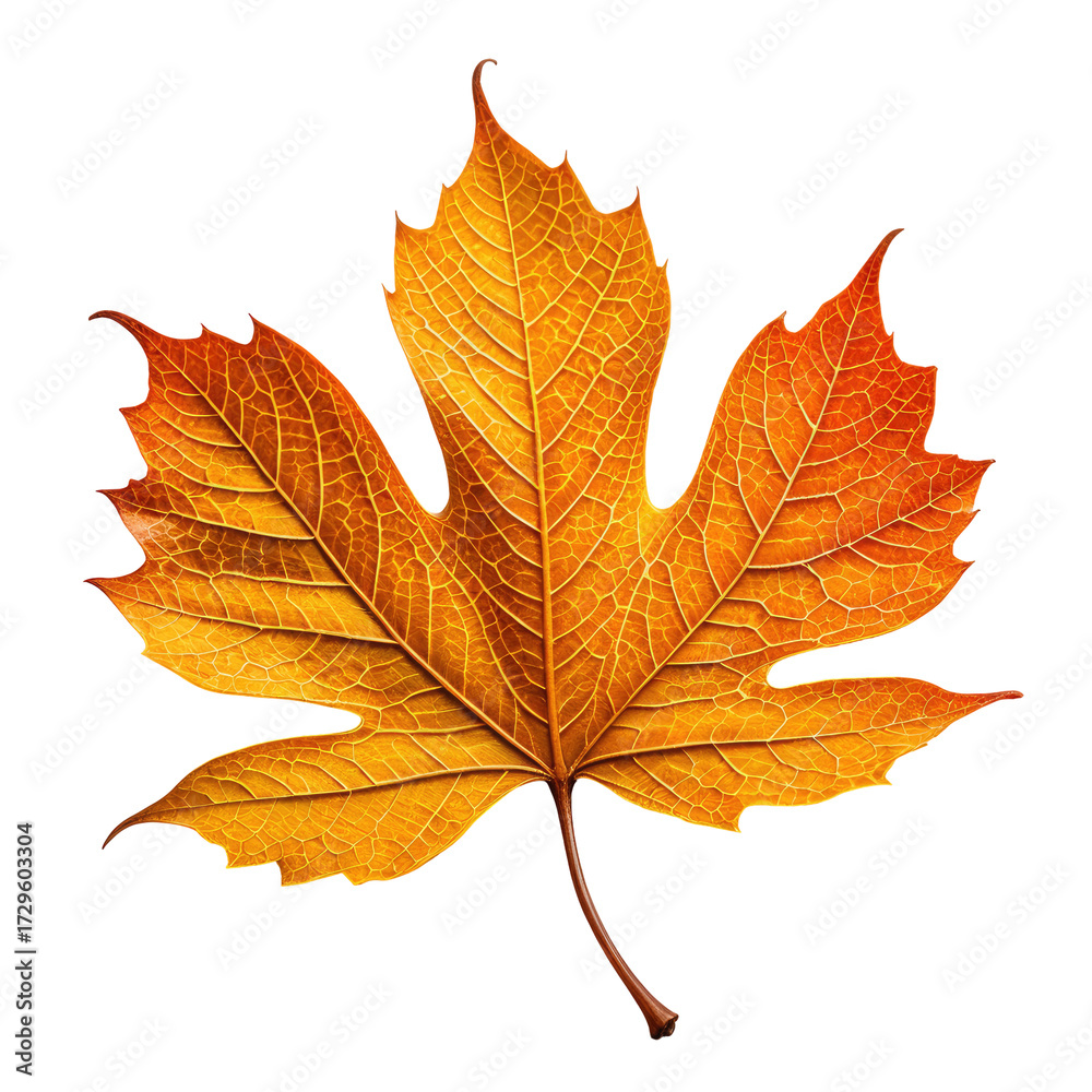 Fototapeta premium Close-up of a vibrant orange and yellow maple leaf against a dark background