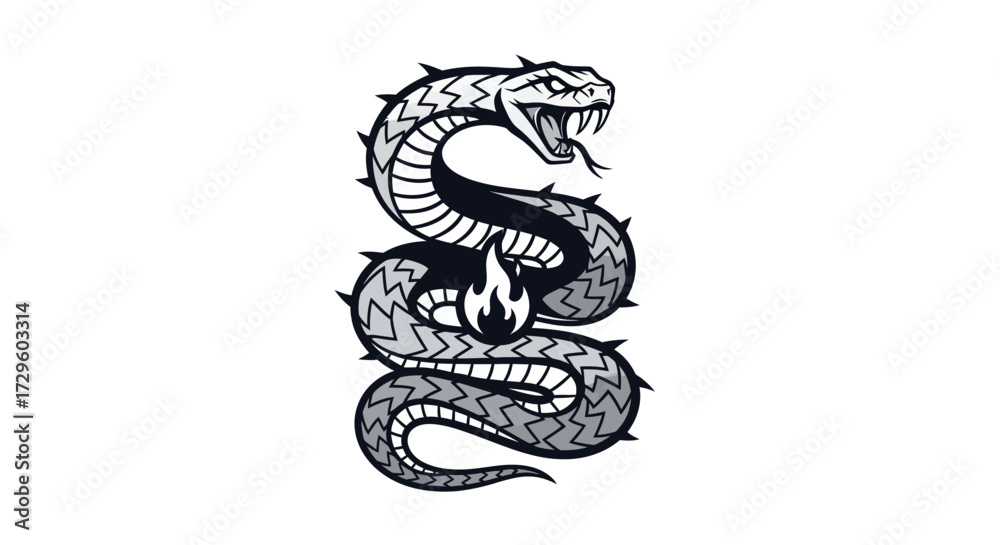 Fototapeta premium Coiled Snake with Flame: Striking Reptilian Design.