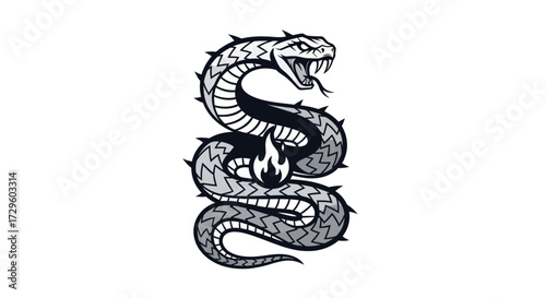 Coiled Snake with Flame: Striking Reptilian Design.