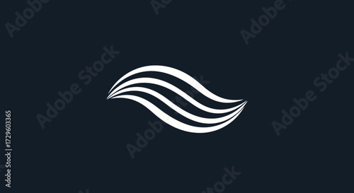 Abstract white flowing lines create a dynamic wave logo.