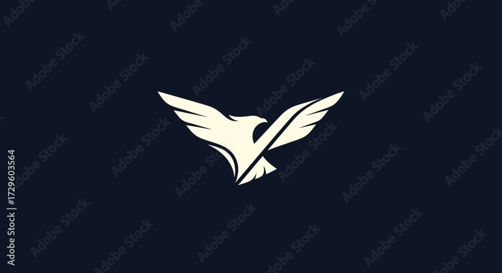Fototapeta premium Elegant white eagle silhouette with spread wings logo design.